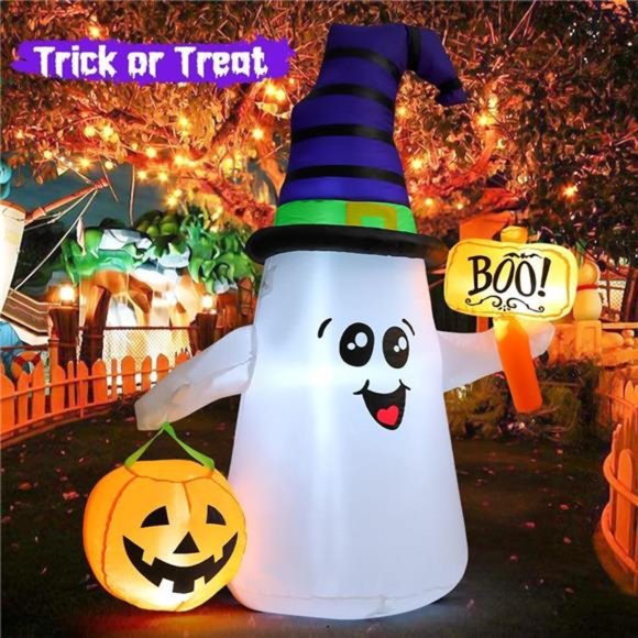 5FT Inflatable Halloween Cute Ghost with Pumpkin Blow Up Inflatables Halloween - Picture 4 of 6